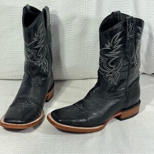 JB Dillon Mens Size 6.5 D Black Ostrich Leather‎ Square Toe Cowboy Boots
